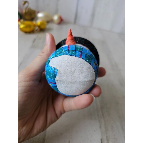 Reed barton snowman scene top hat ornament RARE glass glitter sparkle tree uniqu - Picture 10 of 10